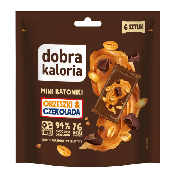 BATONIKI MINI ORZESZKI & CZEKOLADA BEZ DODATKU CUKRÓW (6 x 18 g) 108 g - DOBRA KALORIA