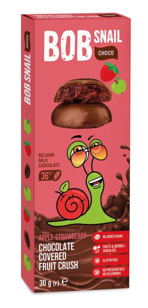 PRZEKĄSKA JABŁKO-TRUSKAWKA W CZEKOLADZIE BEZ DODATKU CUKRÓW 30g -BOB SNAIL