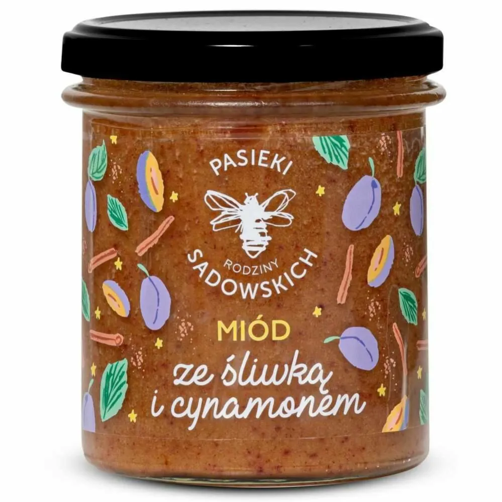 MIÓD ZE ŚLIWKĄ I CYNAMONEM 430g - PASIEKI SADOWSKICH