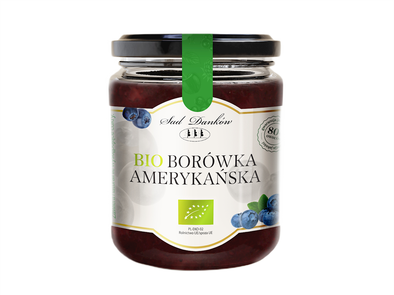 DŻEM BORÓWKA AMERYKAŃSKA 80 % BIO 260 g BEZ DODATKU CUKRU- SAD DANKÓW