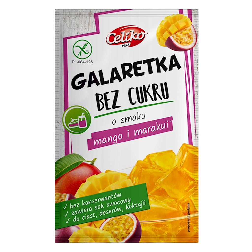 GALARETKA BEZ CUKRU O SMAKU MANGO - MARAKUJA BEZGLUTENOWA 14 g - CELIKO
